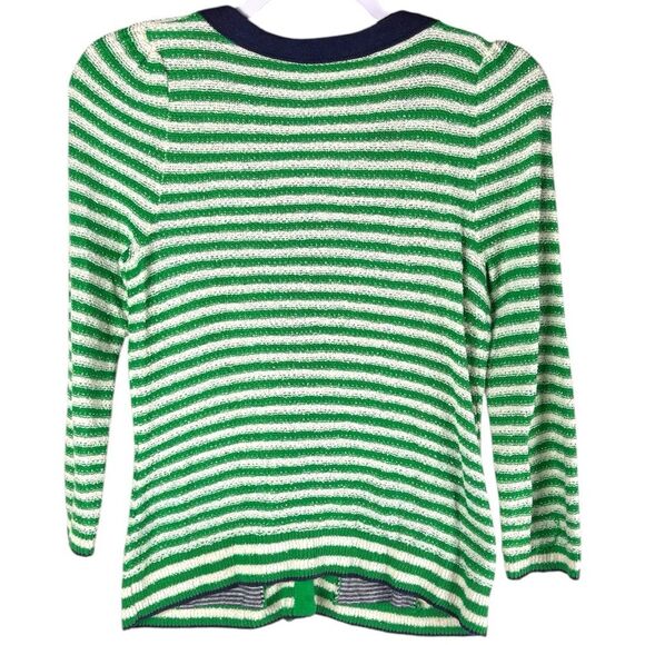 Anthropologie HWR Green Striped Knit Tie Neck Cardigan Sweater women’s Small - Picture 2 of 7